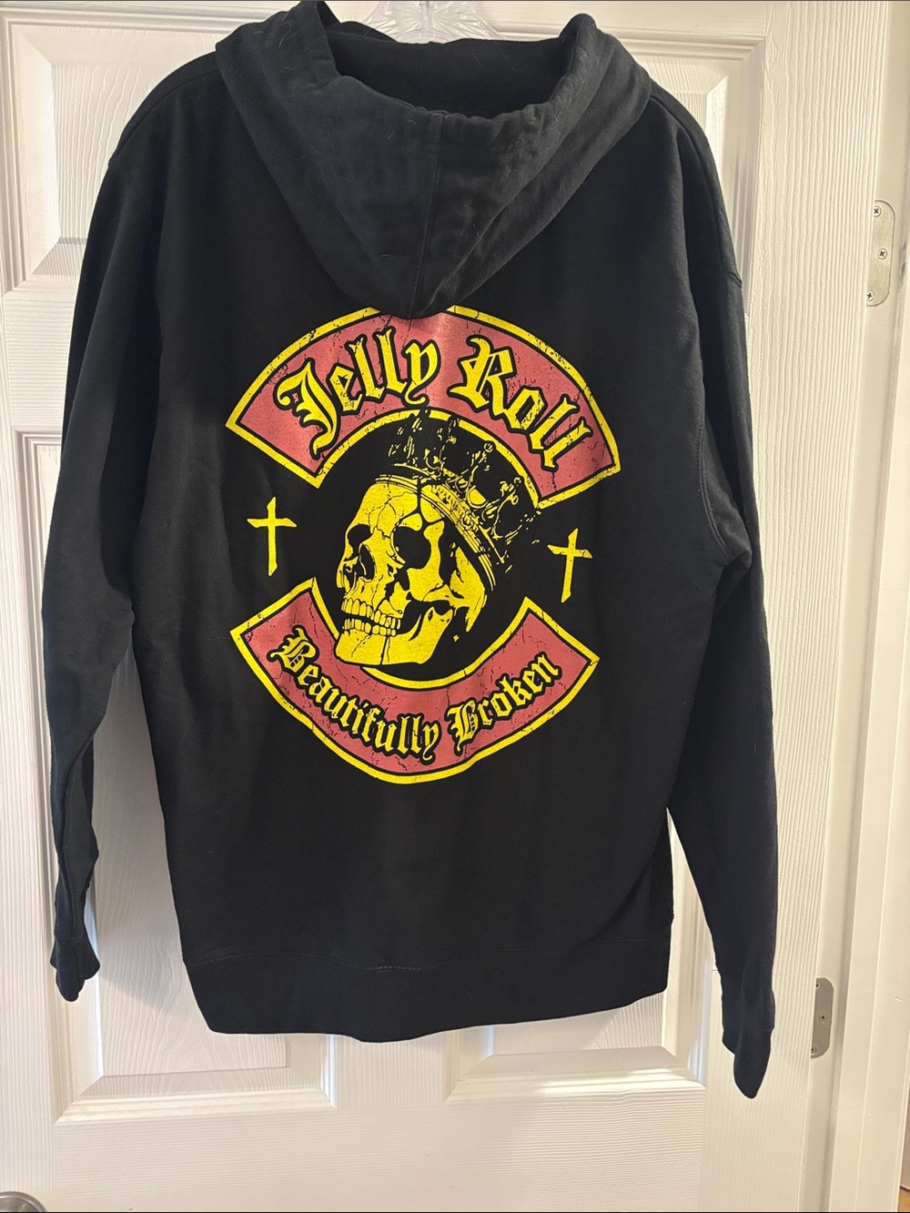 Jelly Roll Black Graphic Pullover Hoodie with Yellow & Pink Skull Emblem